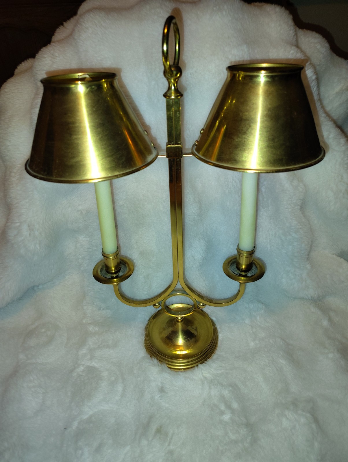 VINTAGE FRENCH DOUBLE ARM BRASS BOUILLOTTE ADJUSTABLE CANDLE LAMP VINTAGE FRENCH DOUBLE ARM BRASS BOUILLOTTE ADJUSTABLE CANDLE LAMP