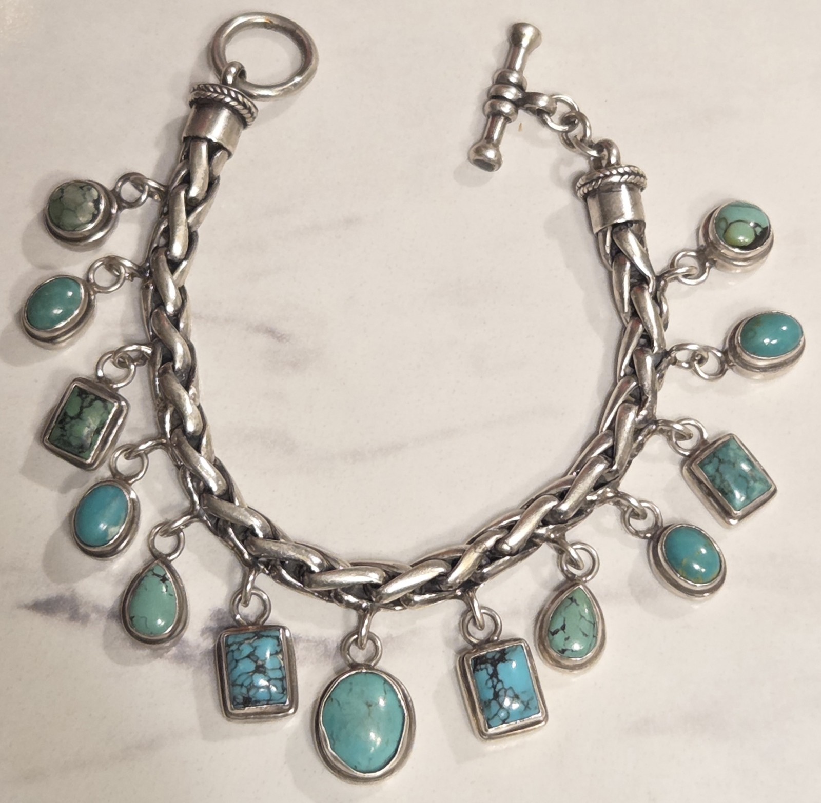 Heavy .925 Sterling Silver W/Turquoise Bracelet 58.4 Grams 7.5Inches