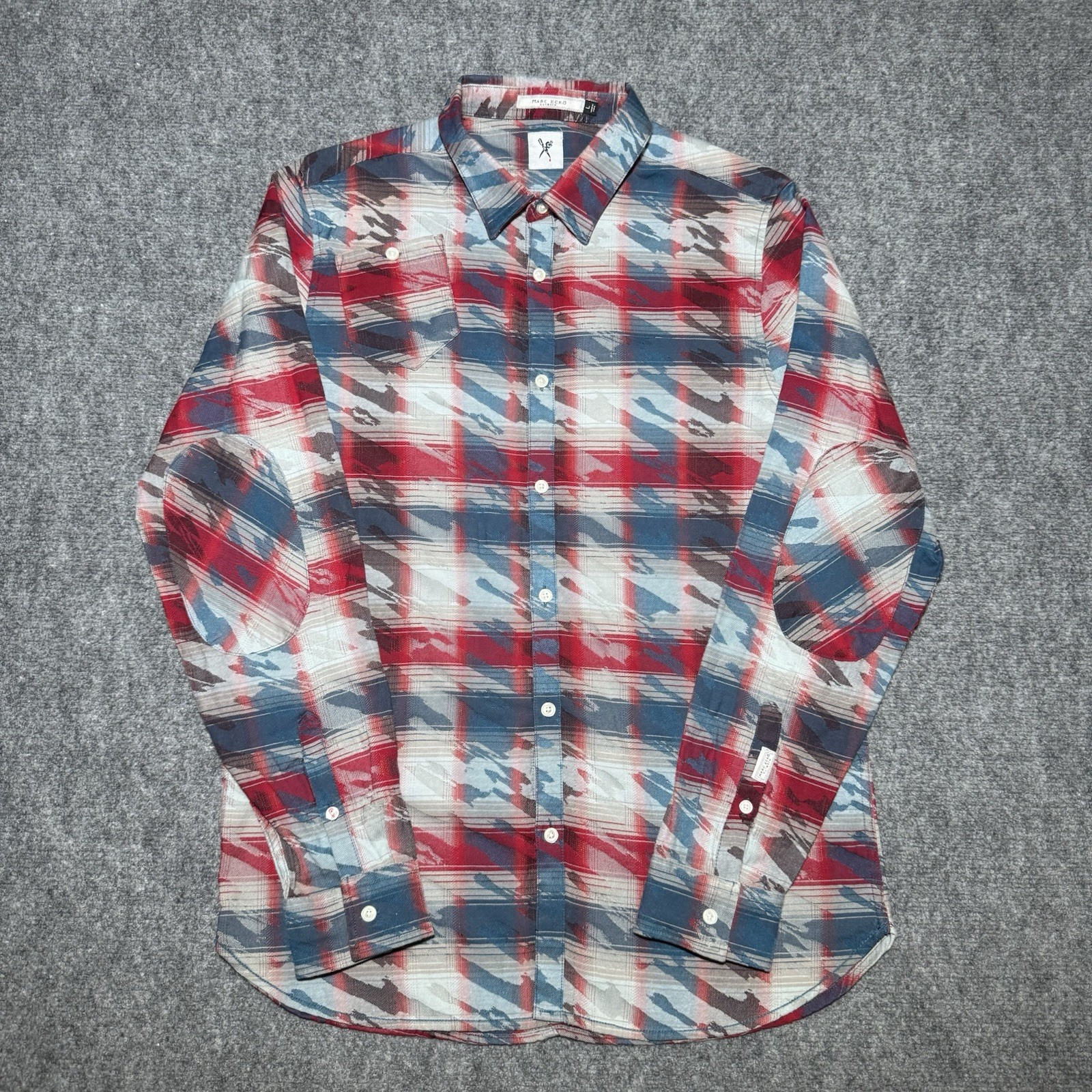 Marc Ecko Cut & Sew Camo Button Down Long Sleeve Shirt Men Large Blue Red White
