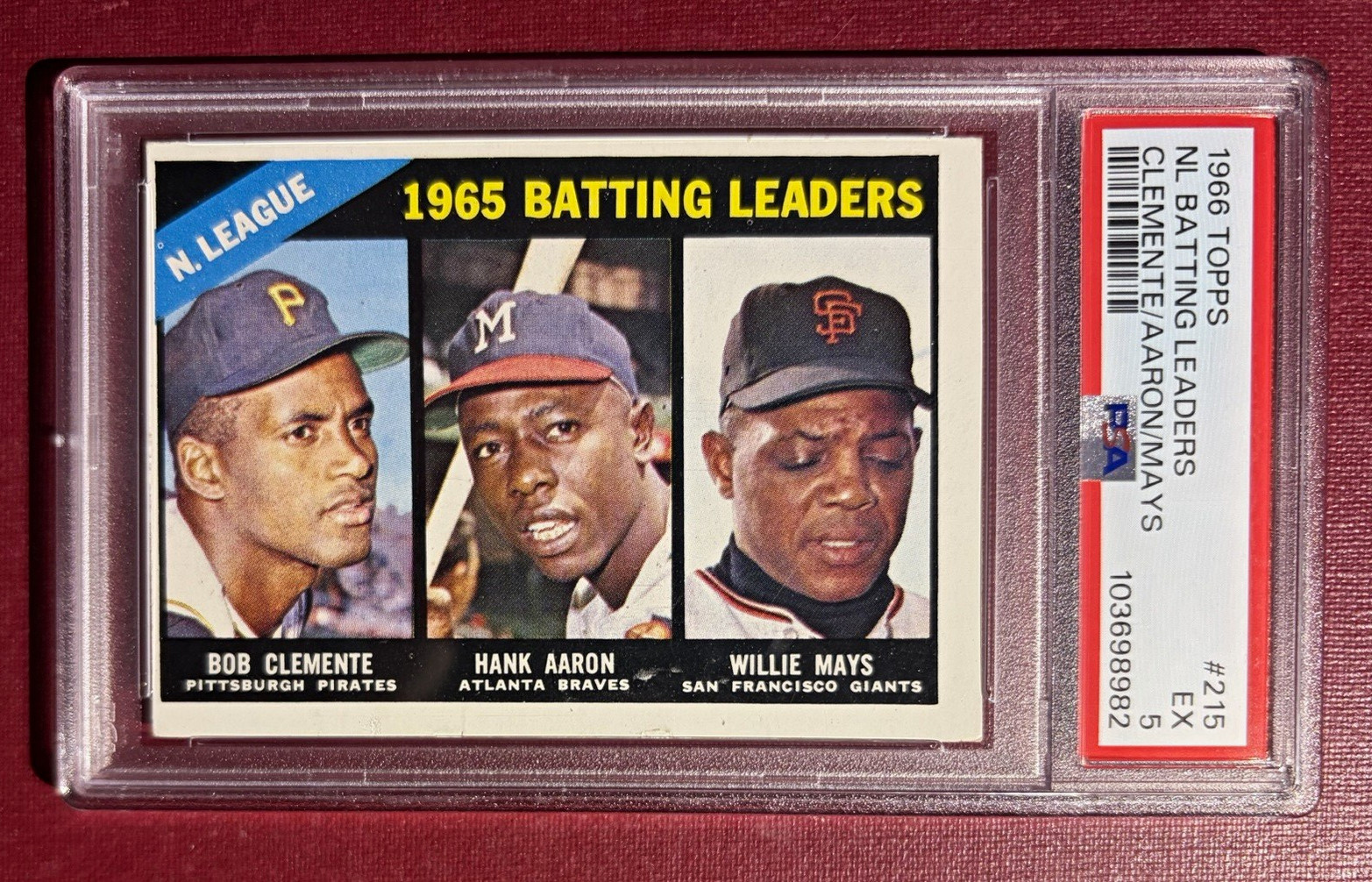 1966 Topps PSA 5 NL Batting Leaders #215 Clemente Aaron Mays