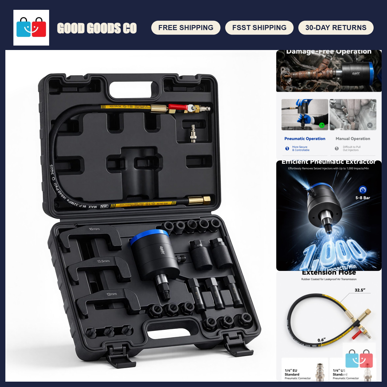 26pc Diesel Engine Pneumatic Injector Puller Set - Heavy Duty Tool Kit 26pc Diesel Engine Pneumatic Injector Puller Set - Heavy Duty Tool Kit