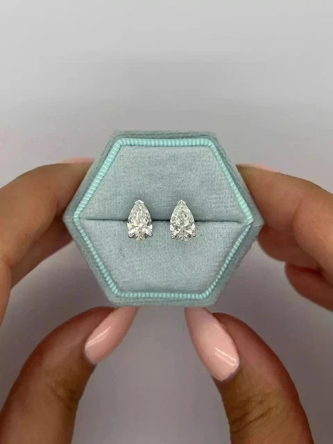 2Ct Pear Cut Lab Created Diamond Solitaire Stud Earrings 14k White Gold Plated