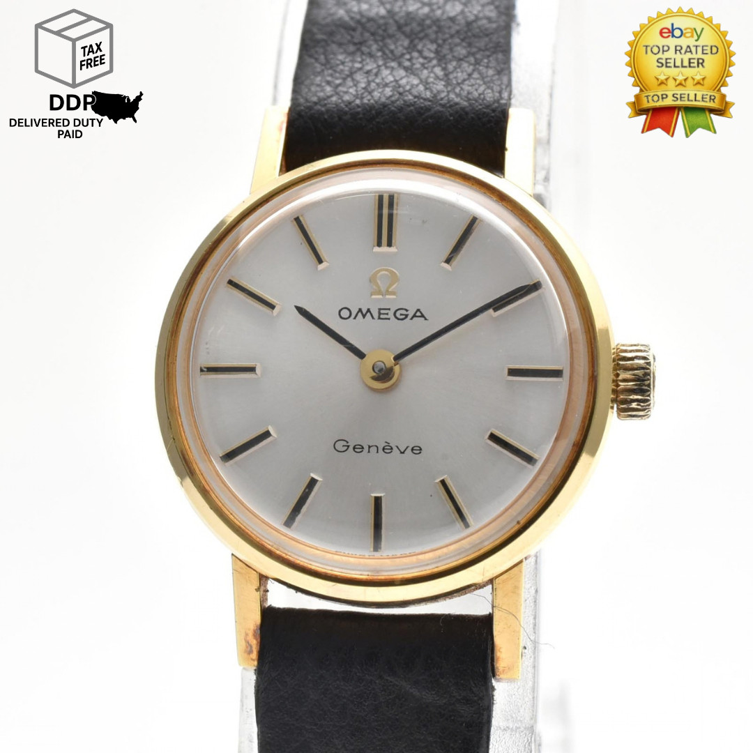 Vintage [Near MINT] OMEGA Geneve 511 14 K Gold Plated Silver Dial Women\'s Watch