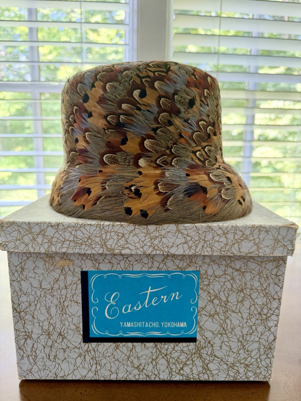 Pristine 1960s Urbi et Orbi Hat Original Box Pheasant Feathers Yokohama Japan
