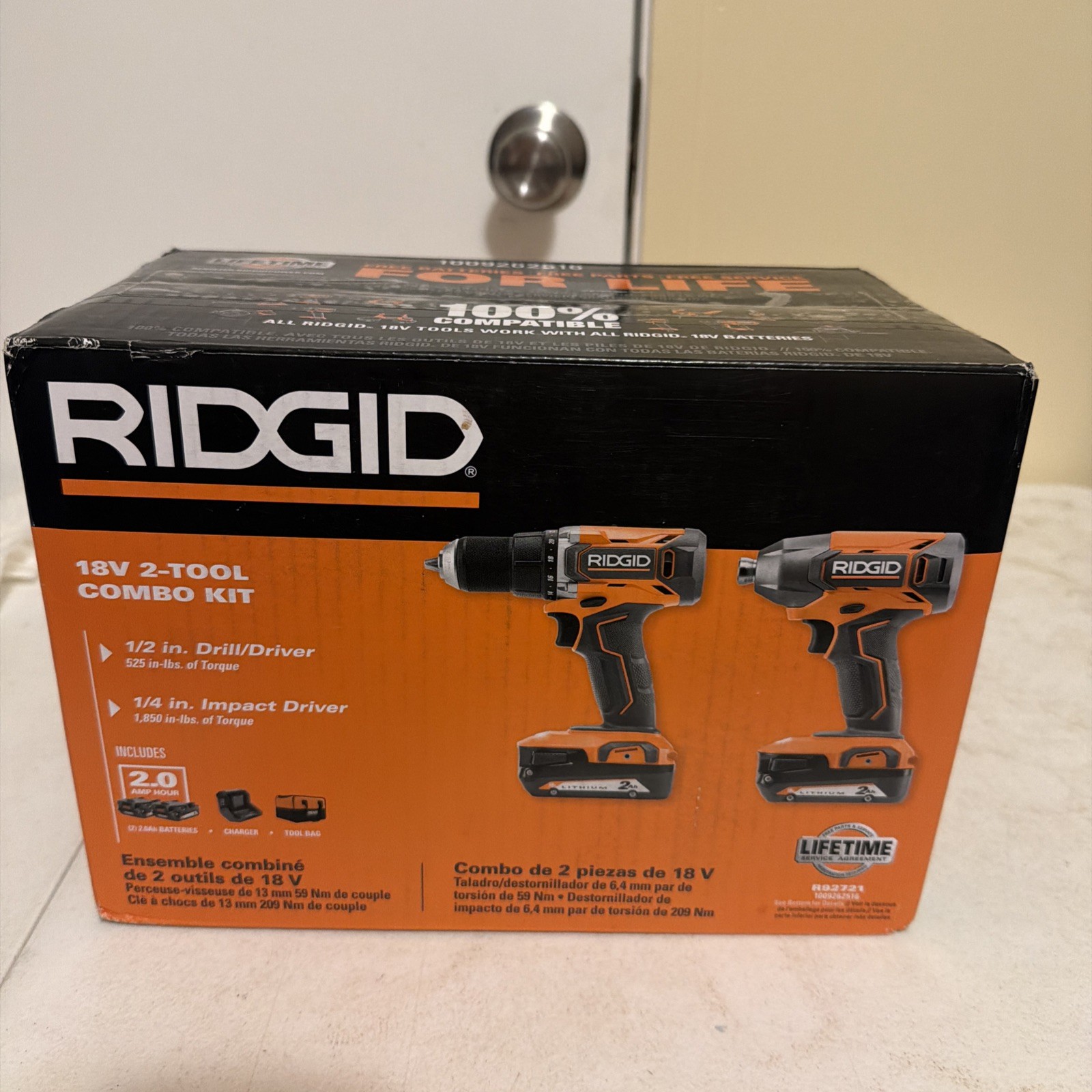 RIDGID 18V Cordless 2-Tool Combo Kit with Drill/Driver, Impact Driver, (2) 2.0 A