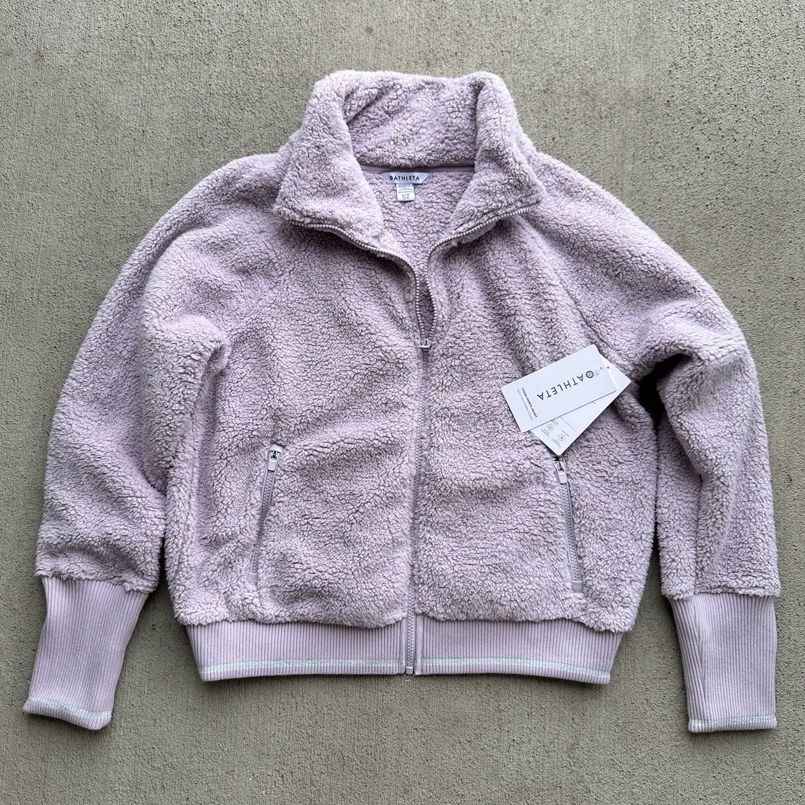 Athleta Jacket Women\'s Large Purple Full Zip Tugga Sherpa Relaxed Loose NEW Athleta Jacket Women\'s Large Purple Full Zip Tugga Sherpa Relaxed Loose NEW