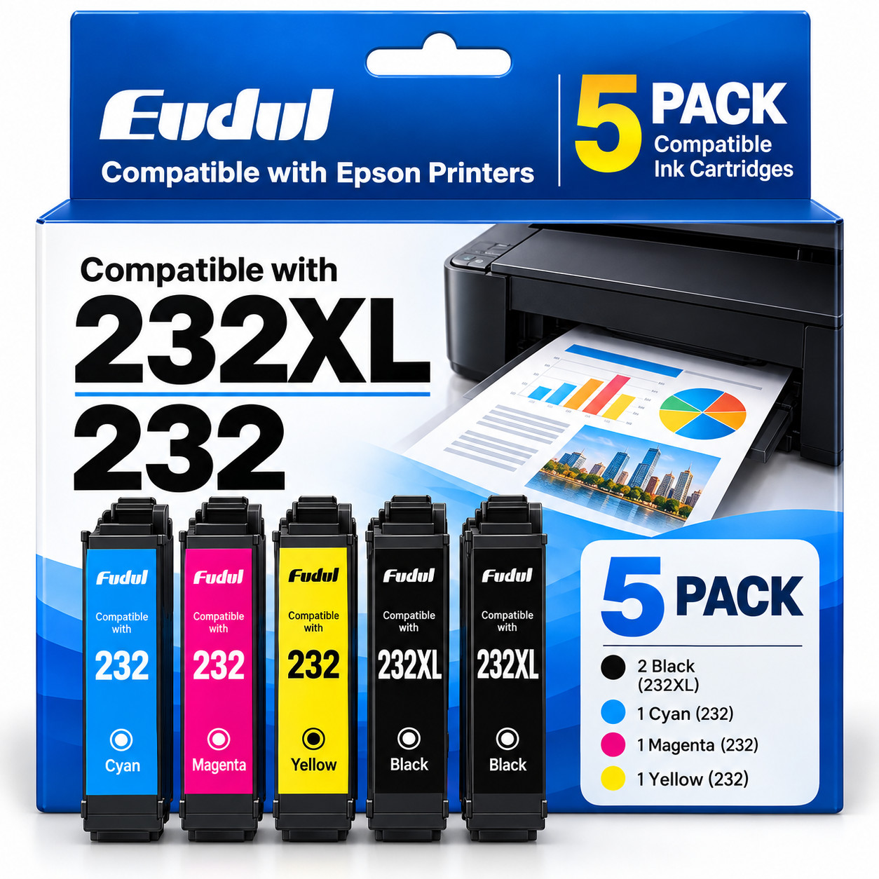 5PK T232XL Ink Cartridge Compatible for Epson 232XL WF-2930 2950 XP-4200 4205