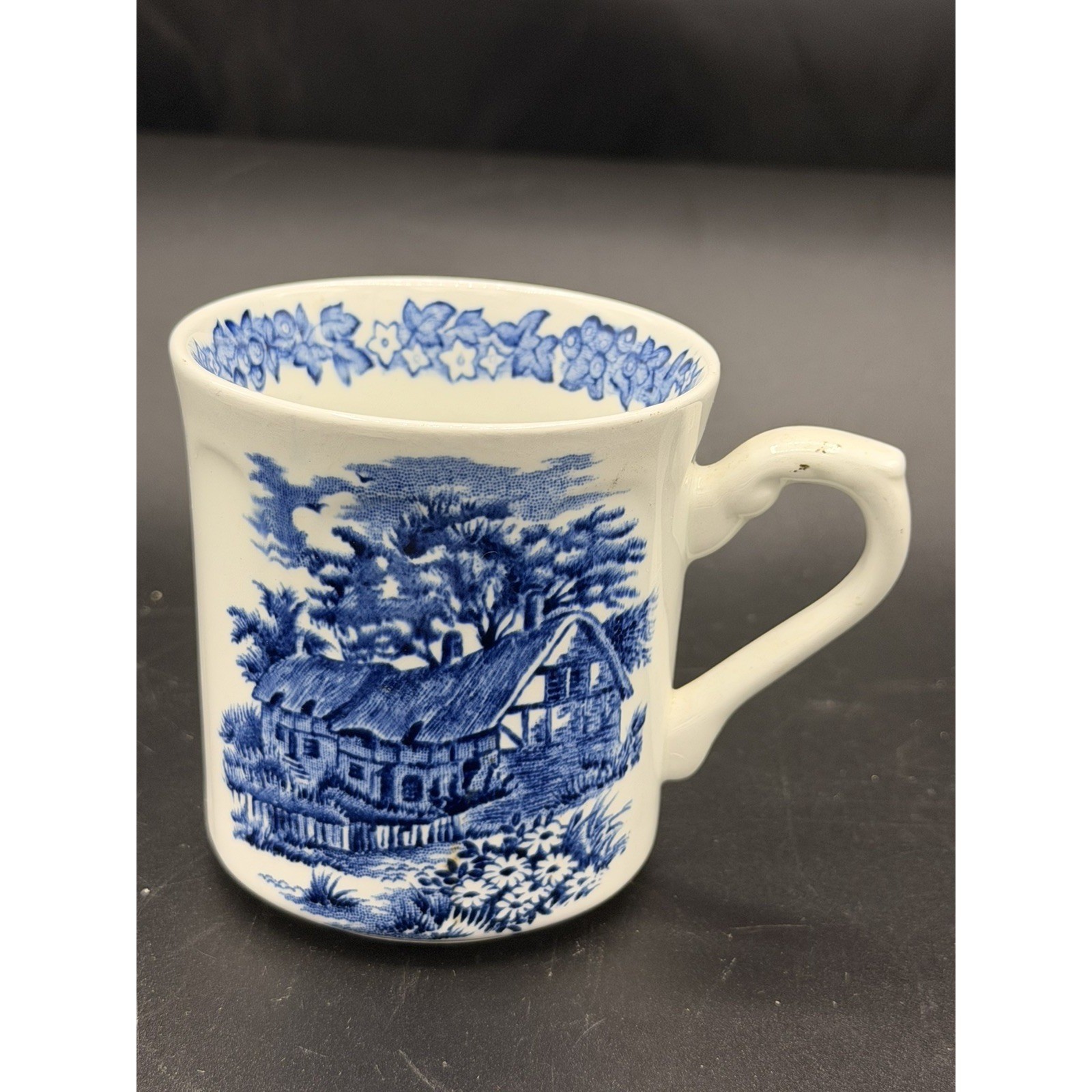 Vintage J & C Meakin Mug Teacup Blue n White Scenic Cottage England 1850 - 1920 Vintage J & C Meakin Mug Teacup Blue n White Scenic Cottage England 1850 - 1920