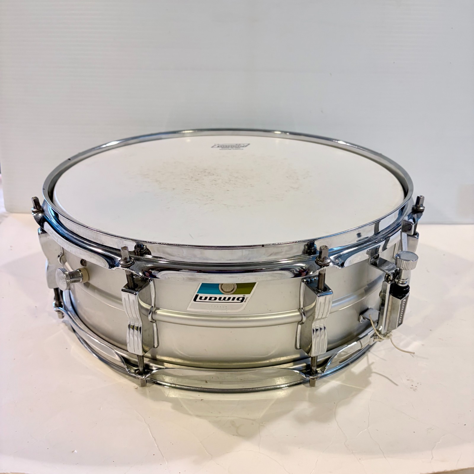 Vintage Ludwig Acrolite 14x5 Snare Drum Blue Olive Badge 1970s