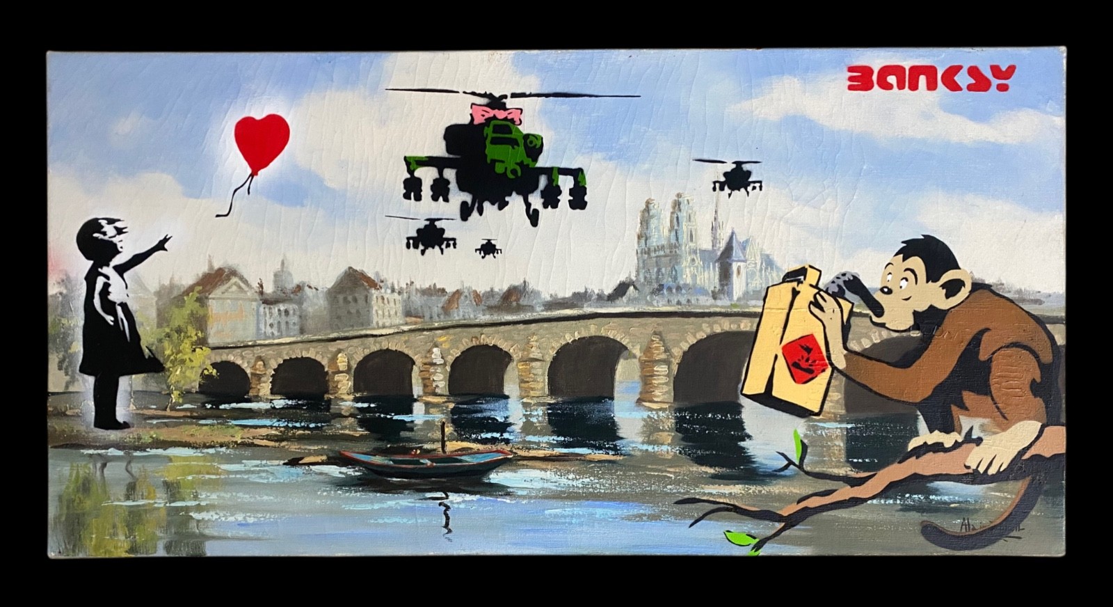 Large Banksy 2015 Rare stencil Painting Dismaland Framed