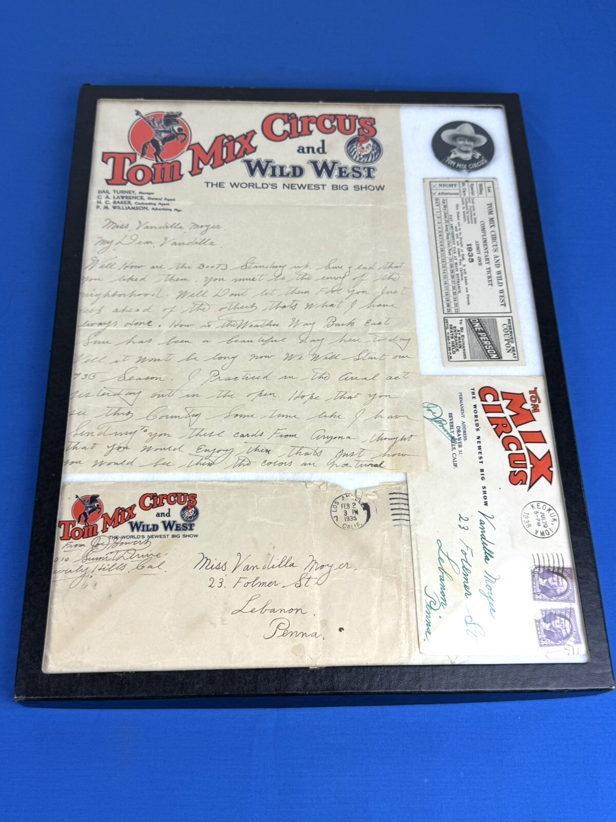 5 Pc. 1935-1938 TOM MIX CIRCUS Collection ~ 3 Joe Bowers Signatures, Unused Tix