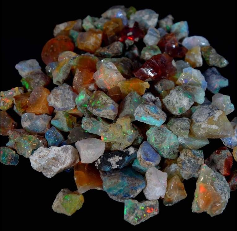 100% Natural Multi Flash Unheated Ethiopian Fire Opal Rough Lot Specimen Impress