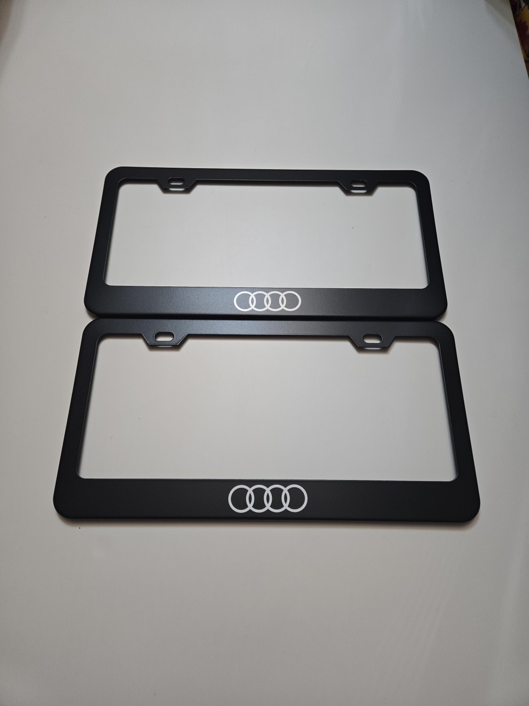 2X -Audi Rings- Stainless Steel Finished License Plate Frame Holder Black 2X -Audi Rings- Stainless Steel Finished License Plate Frame Holder Black