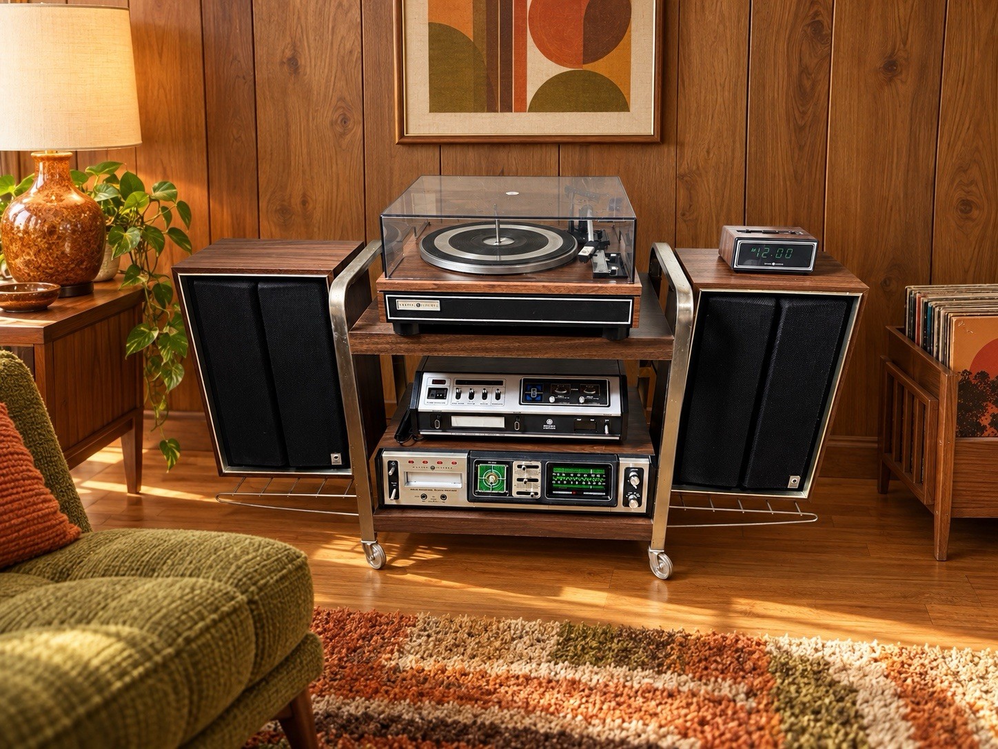🍊Vintage 1970s General Electric Stereo Receiver/8-Track/Turntable Setup