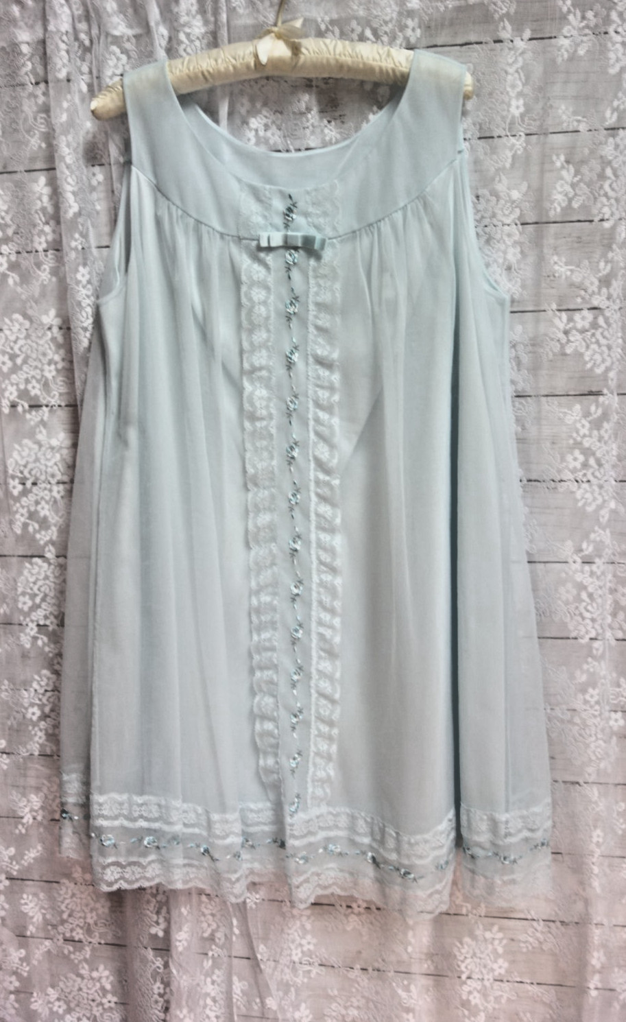 Vintage 1960\'s Shadowline Nightgown Babydoll Light Blue Layered Nylon Size L