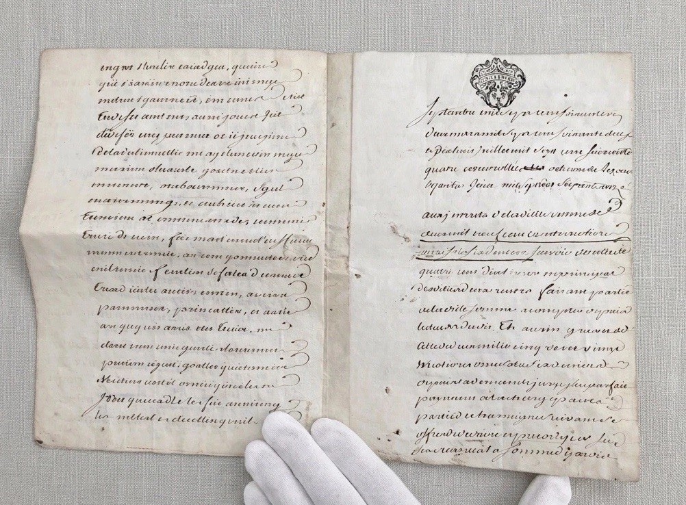 18thC  French Vellum Manuscript 1772 Testament Will 8pgs Royal Tax Stamp Signed