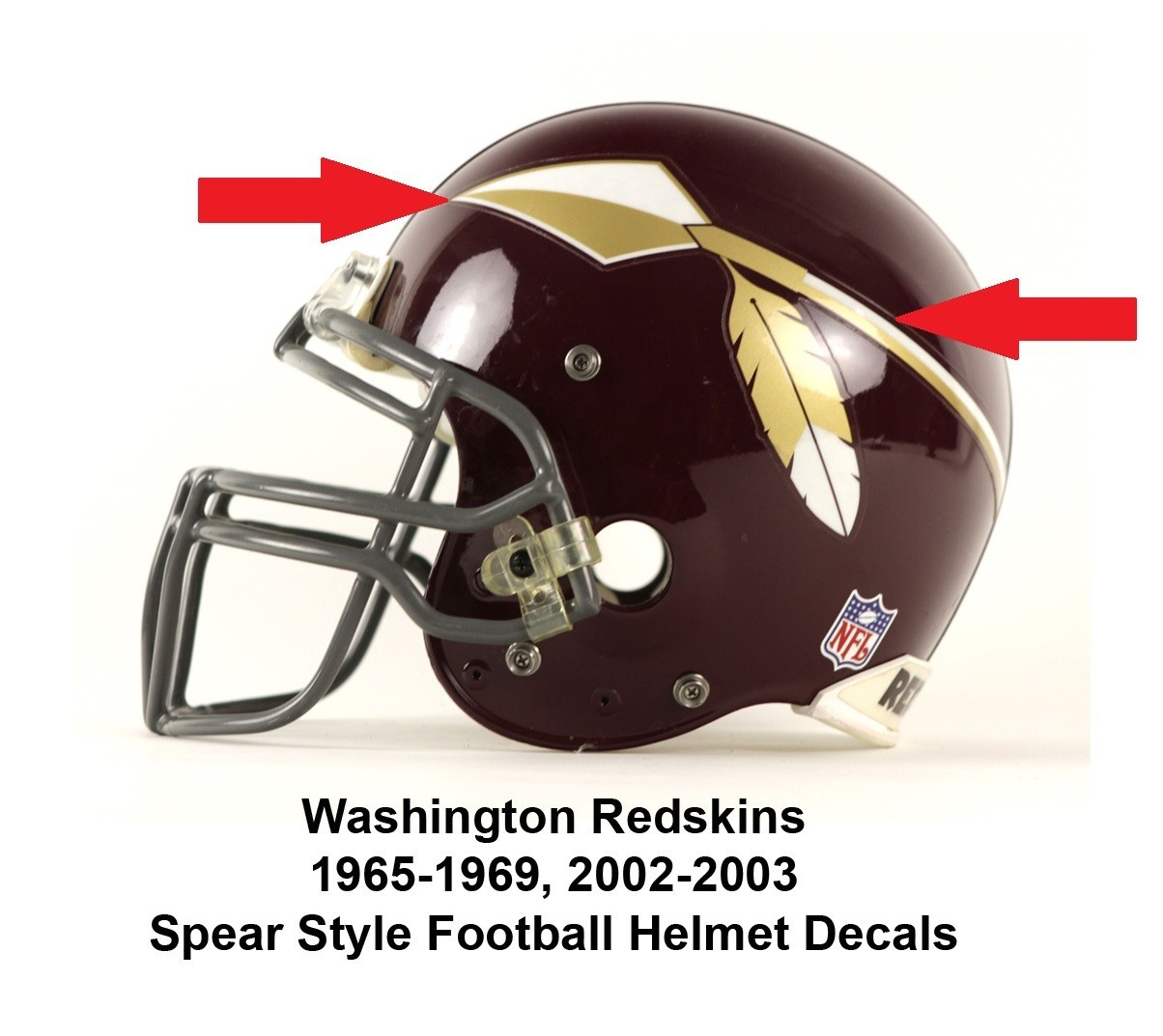 NOS 1965-69 2002-03 Washington Redskins Spear Throwback Football Helmet Decals NOS 1965-69 2002-03 Washington Redskins Spear Throwback Football Helmet Decals