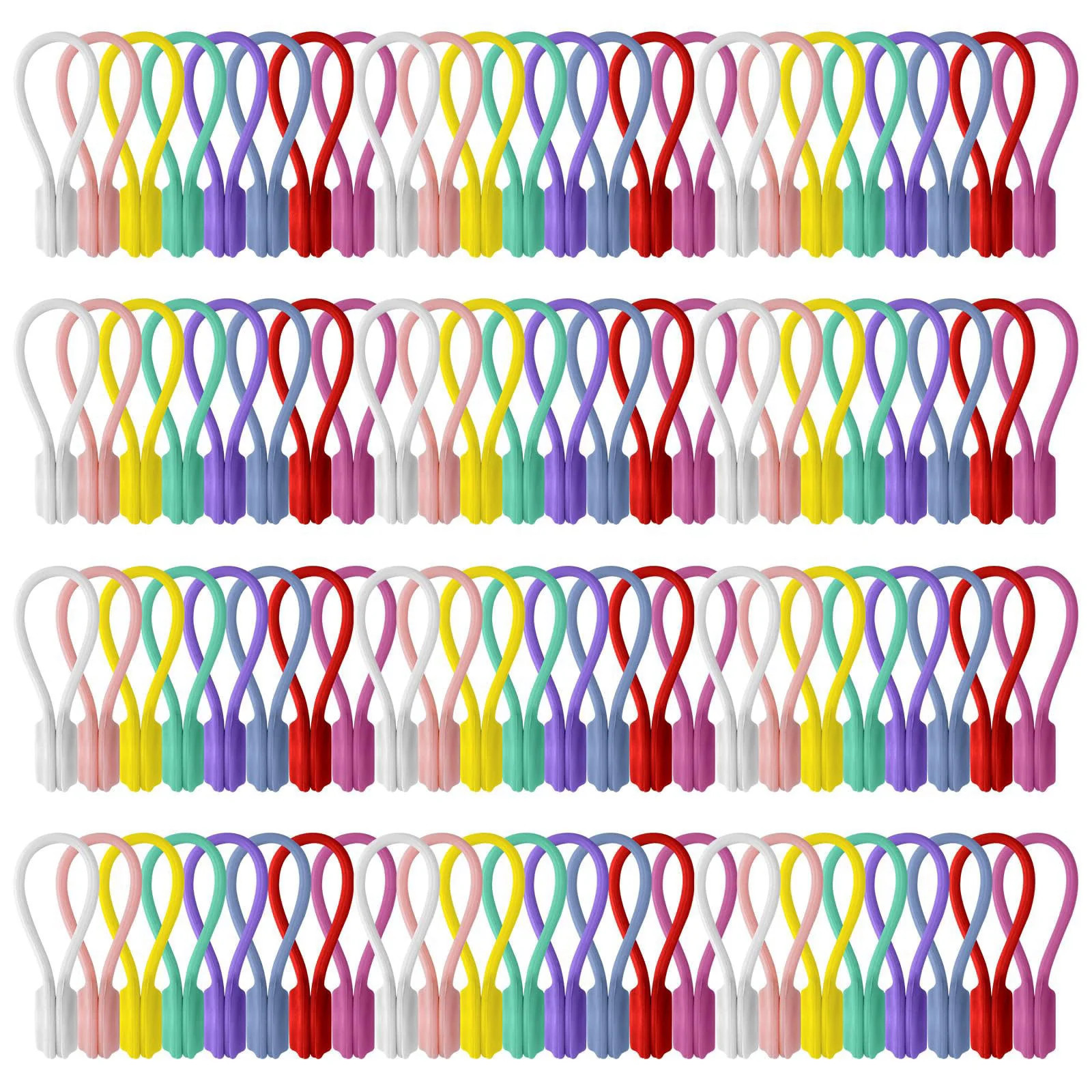 96 Pack Reusable Silicone Magnetic Cable Ties 8 Colors Multi