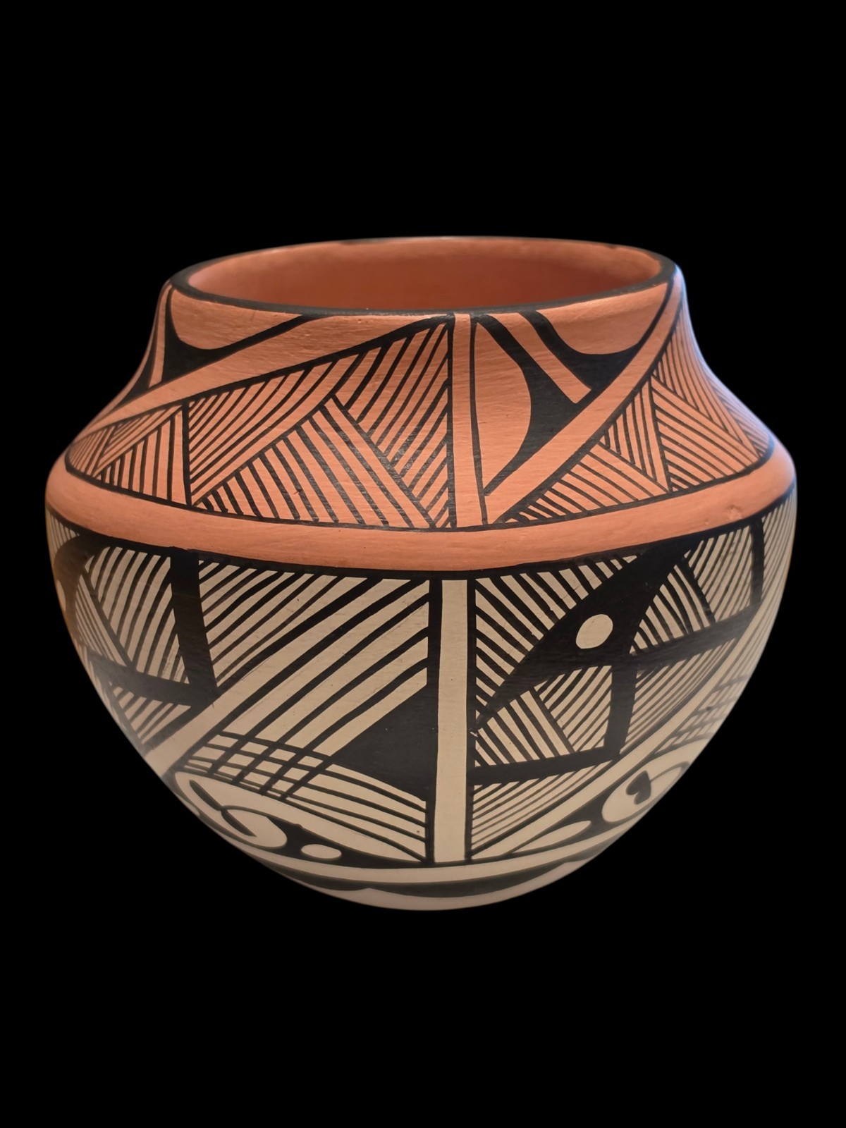 Native American Pottery Jar by MS Toya of the Jemez Pueblo 4” Tall 4.5” Wide