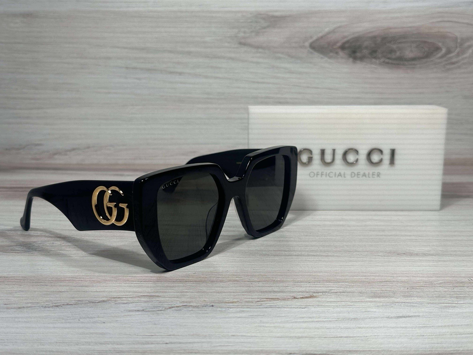 Gucci GG 0956 Black & Gold Oversized Sunglasses - Ships Now