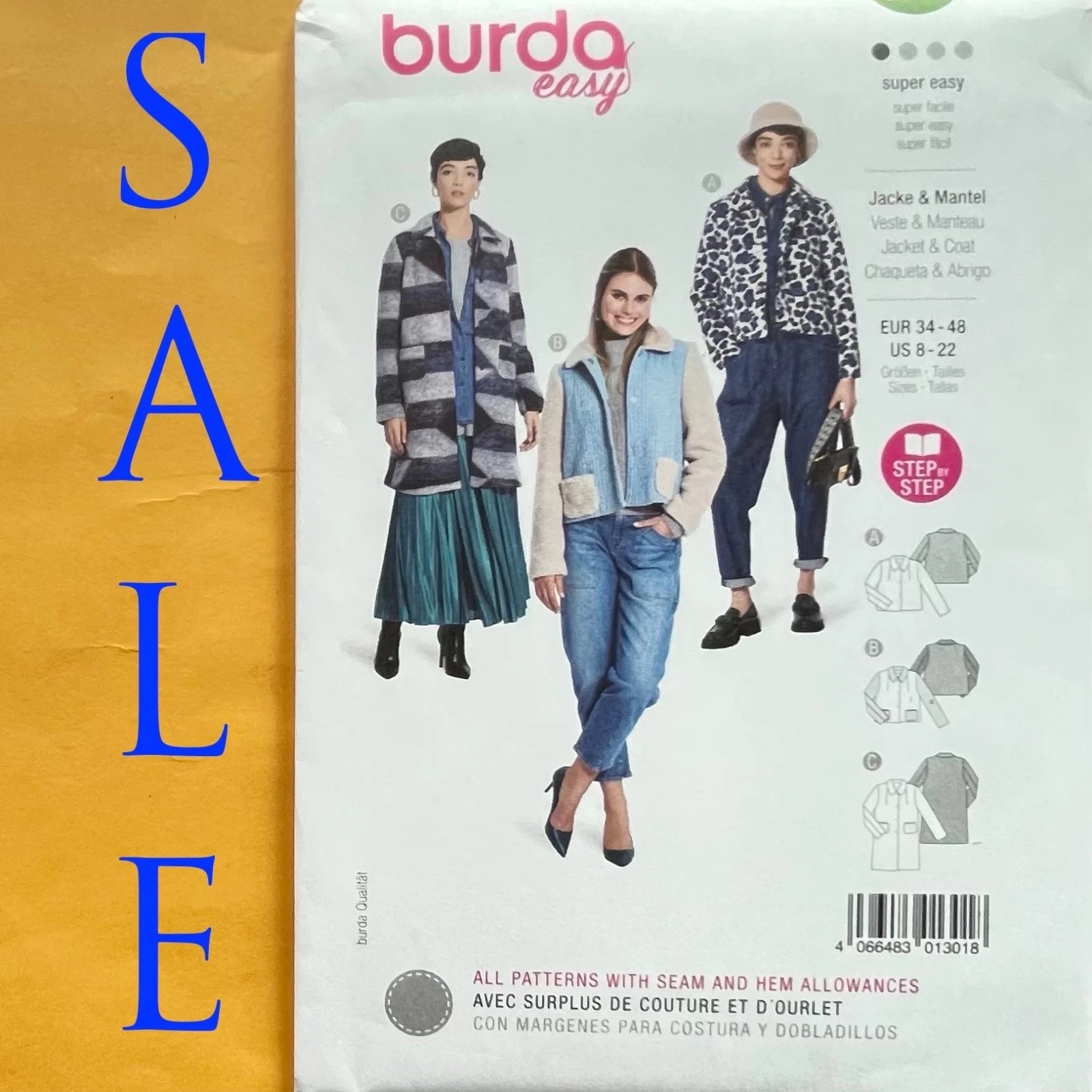 Pattern Misses Sz US 8-22 Casual Jacket Coat Burda 5855 Easy New/Uncut Pattern Misses Sz US 8-22 Casual Jacket Coat Burda 5855 Easy New/Uncut