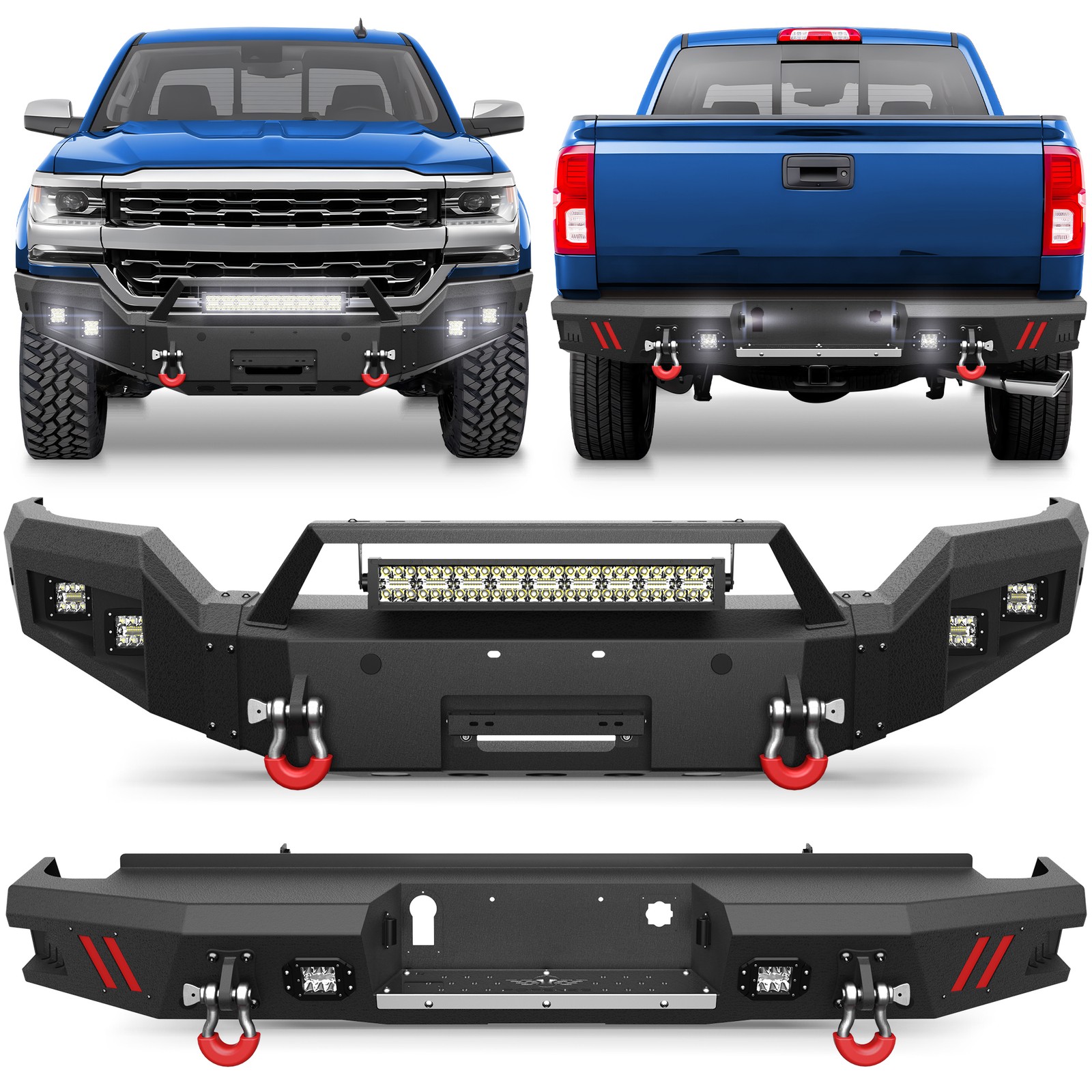 Heavy Duty Steel Front /Rear Bumper w/LED Light For 2016-18 Chevy Silverado 1500
