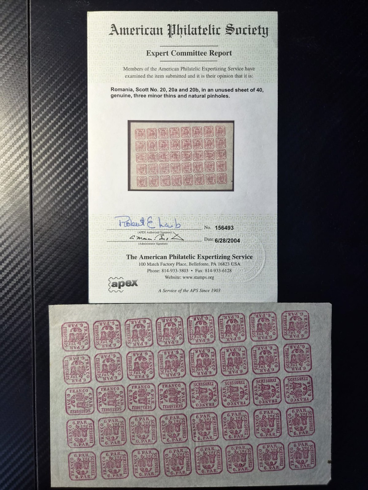 ROMANIA 1864 6 PARALE COMPLETE SHEET OF 40 – SCOTT 20, 20a, 20b – TÊTE-BÊCHE 