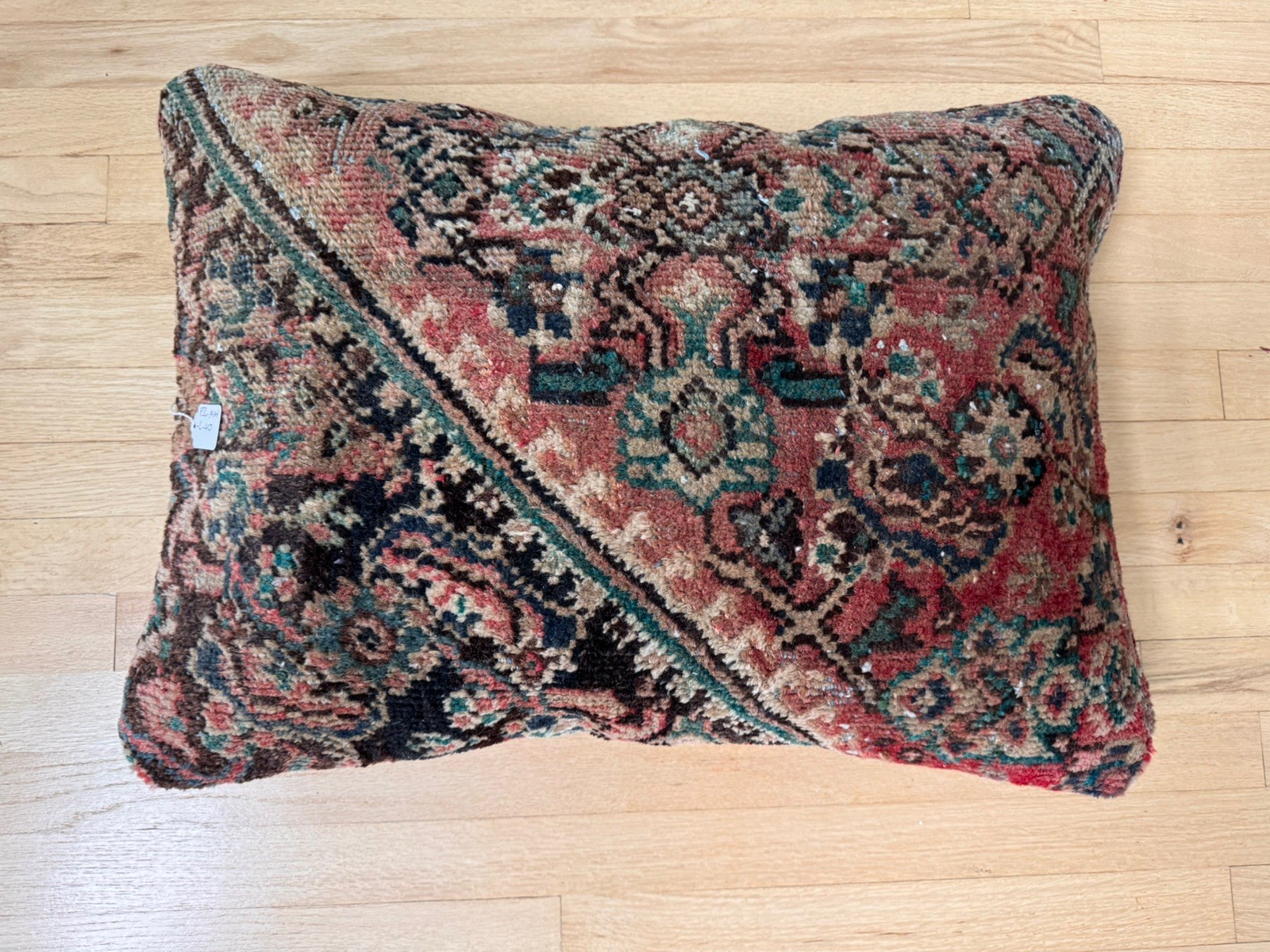 Large Vintage Mahal Oriental Rug Pillow 20x28 Rust Navy Teal Corner Hand Knotted