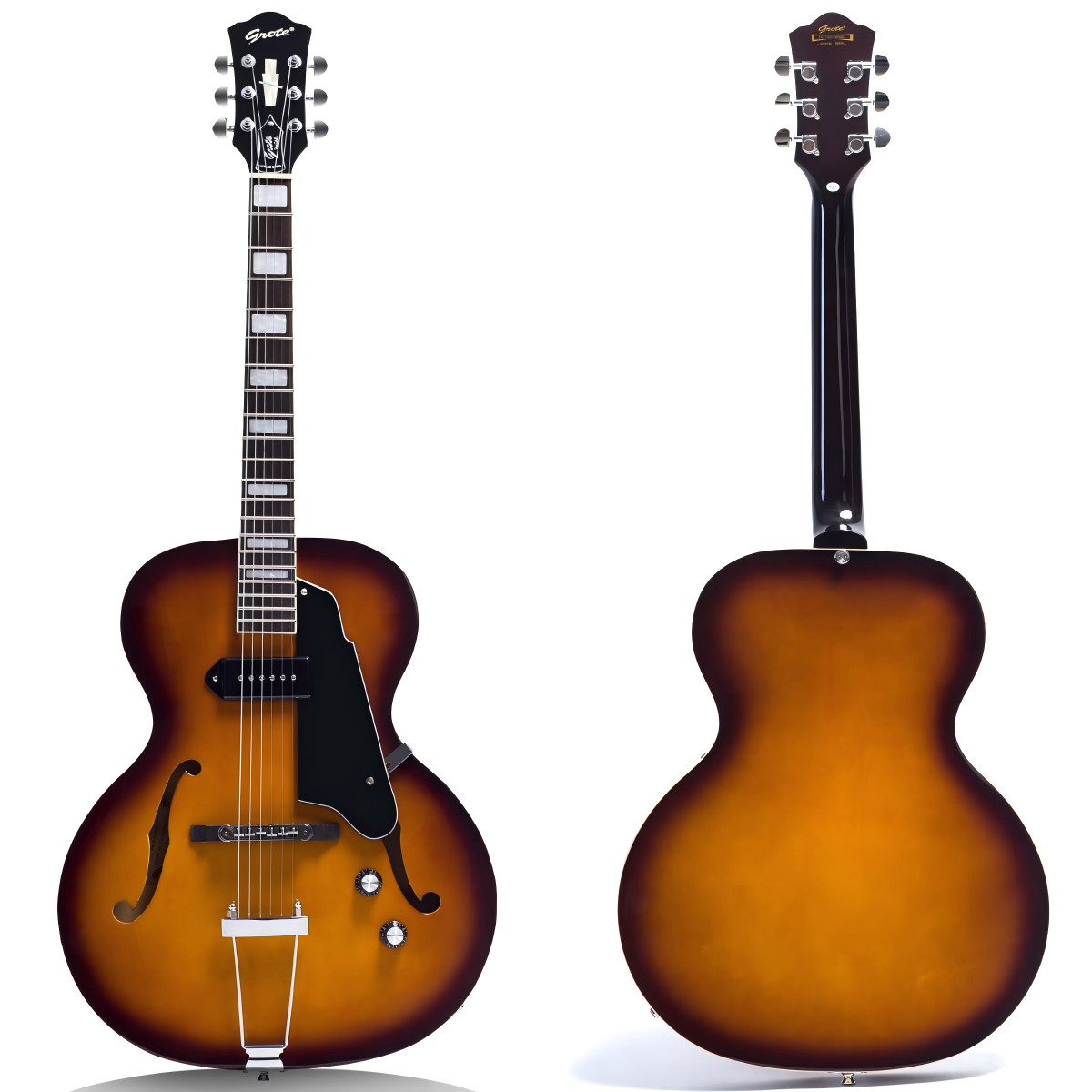 GROTE Jazz Electric Guitar Hollow Body Chrome Hardware (Vintage Sunburst) GROTE Jazz Electric Guitar Hollow Body Chrome Hardware (Vintage Sunburst)