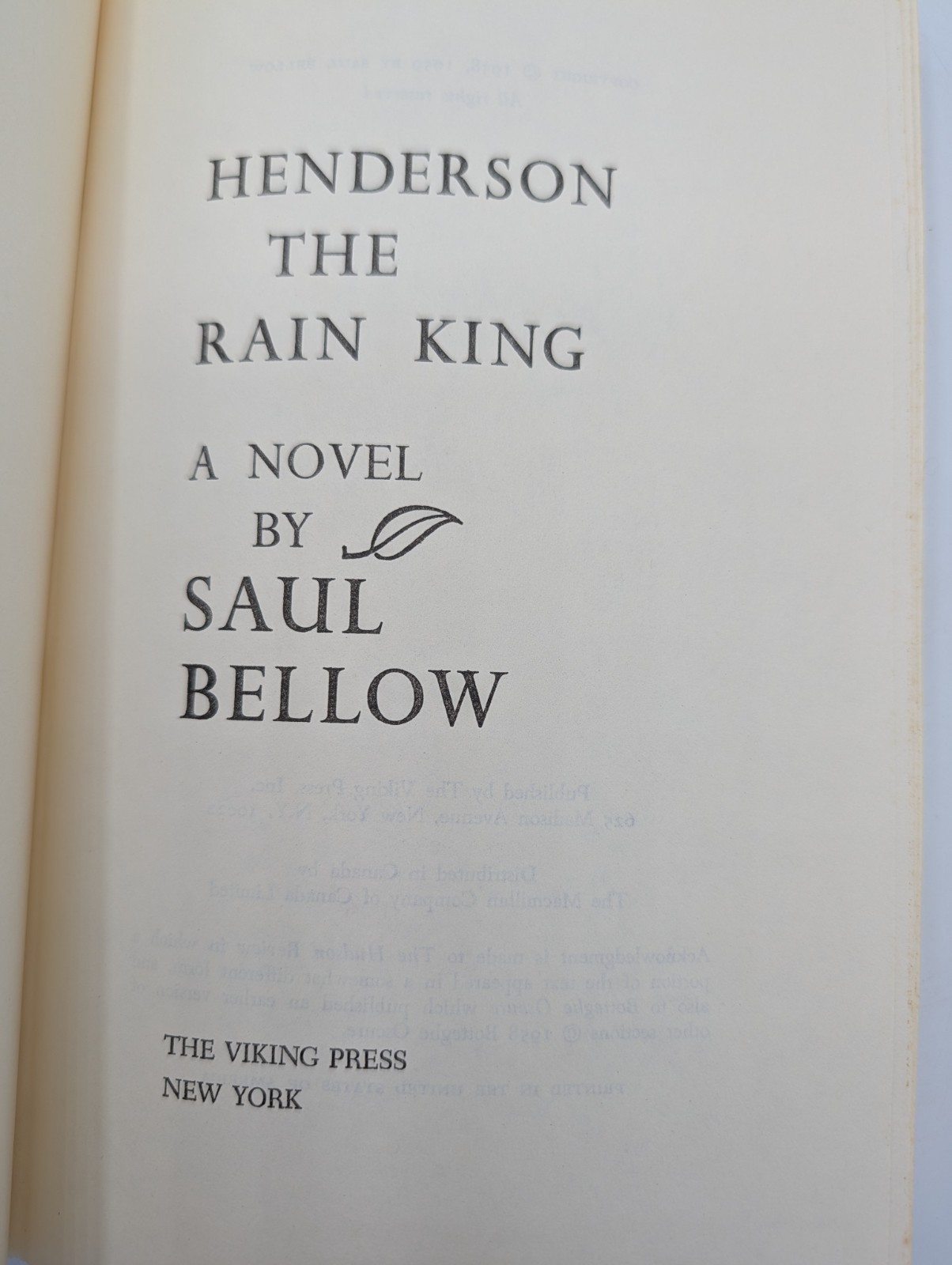 Henderson The Rain King by Saul Bellow / 1959 Hardcover / Viking Press
