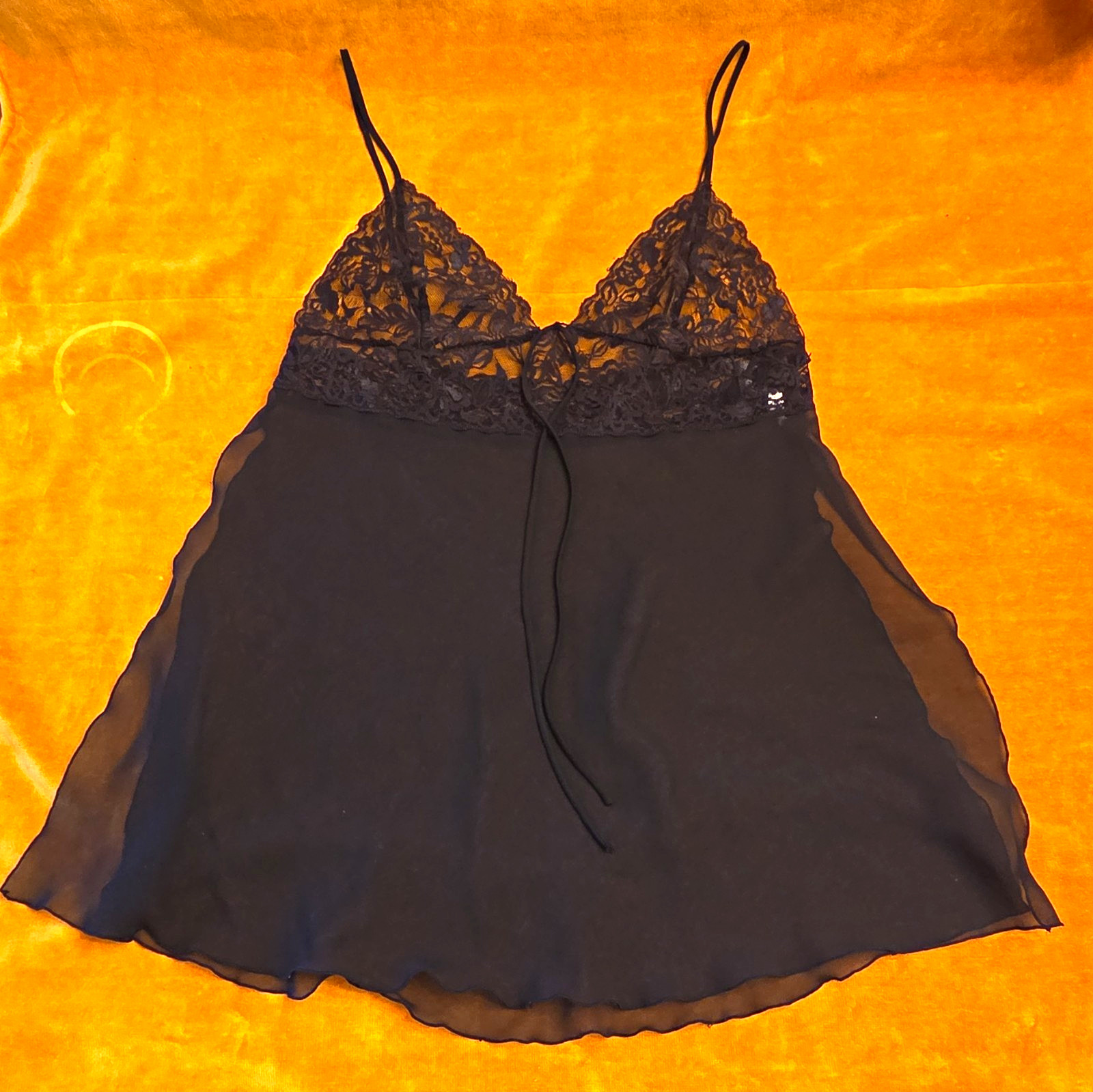 Vtg Fredericks of Hollywood Black Lace Babydoll Chemise Lingerie Medium EUC
