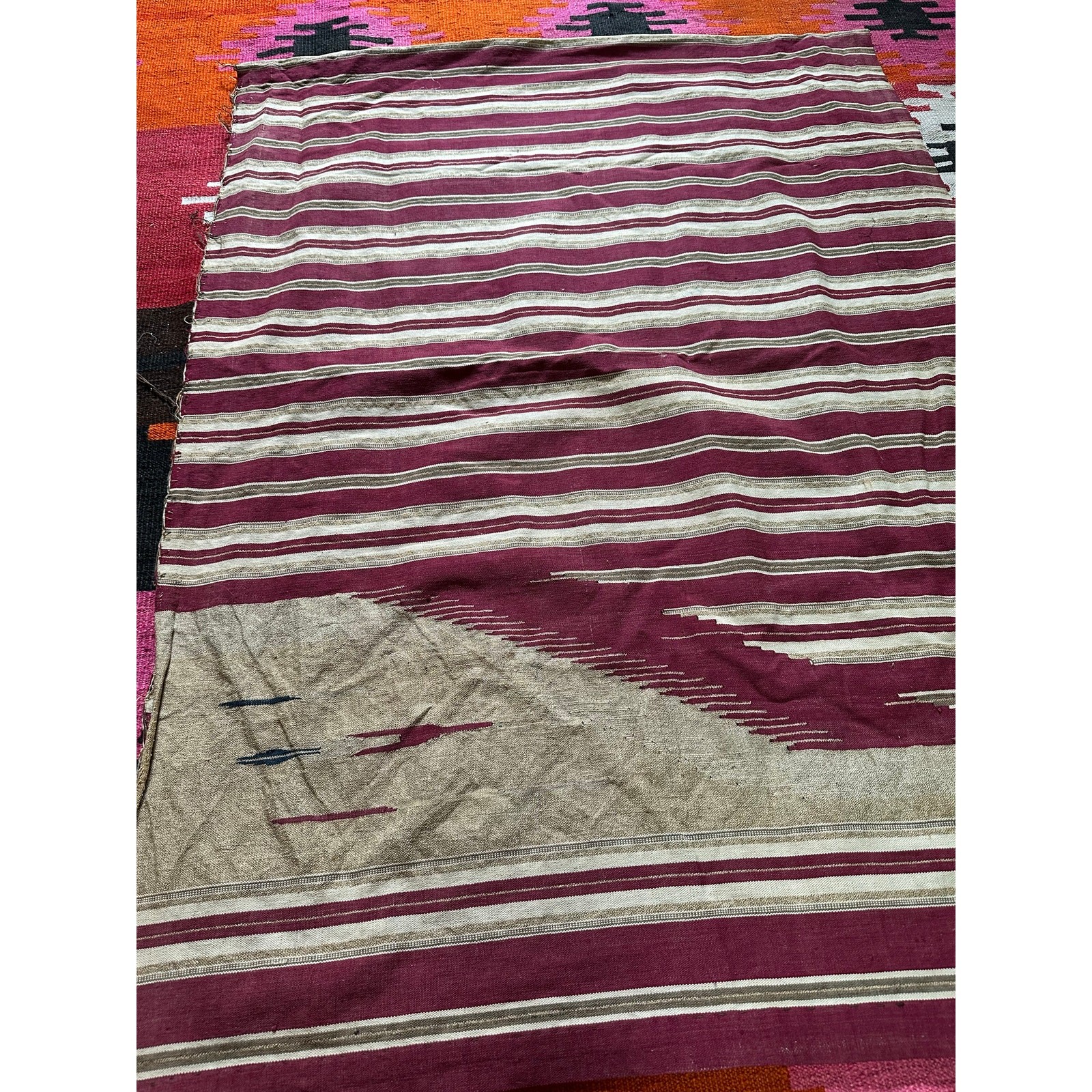 Vintage Traditional Handwoven Geometric Pattern Kilim Textile 80x56 inches