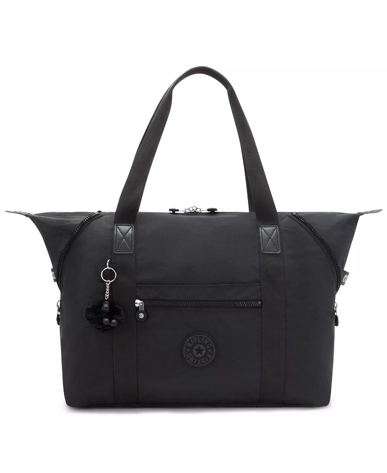Kipling Art Travel Shoulder Tote Bag Black Silver