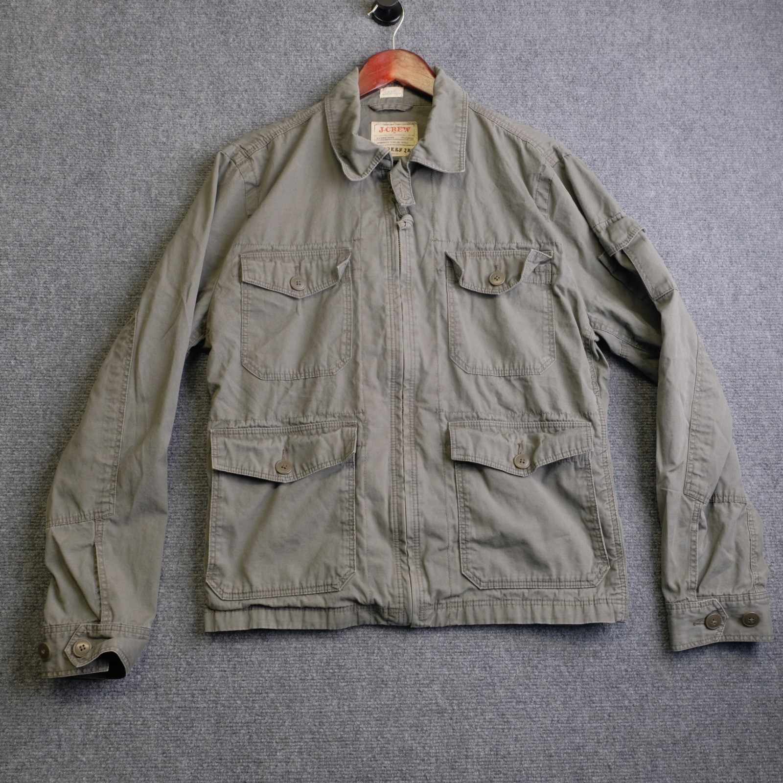J Crew Jacket Mens Medium Green Broken In Chore Jacket Utility Military Grunge