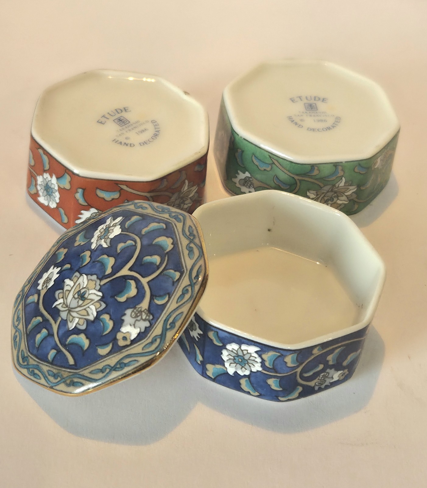 Vintage Etude Takahashi San Francisco 1986 Porcelain Trinket Jewelry Box Lot