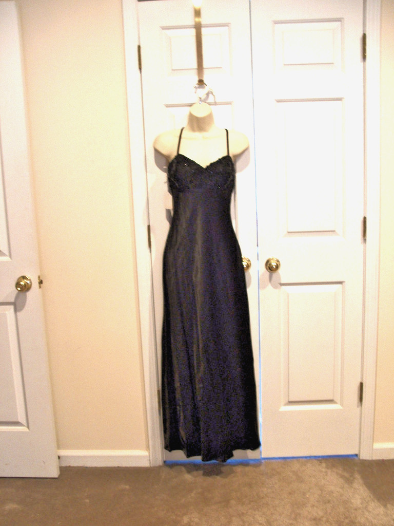 NWT frederick\'s of hollywood black sequin satin prom/pagent long formal gown 7/8 NWT frederick\'s of hollywood black sequin satin prom/pagent long formal gown 7/8