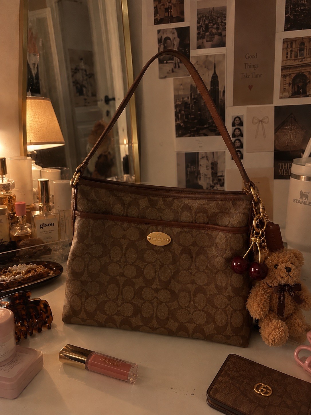 Vintage Coach Brown Signature Canvas Shoulder Bag Purse Y2K Monogram