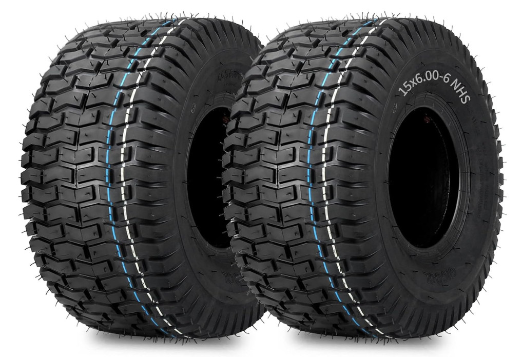 GICOOL 2Pk 15x6.00-6 Lawn Mower Tire,  2 Pcs, 4 Ply, Turf-V Pattern