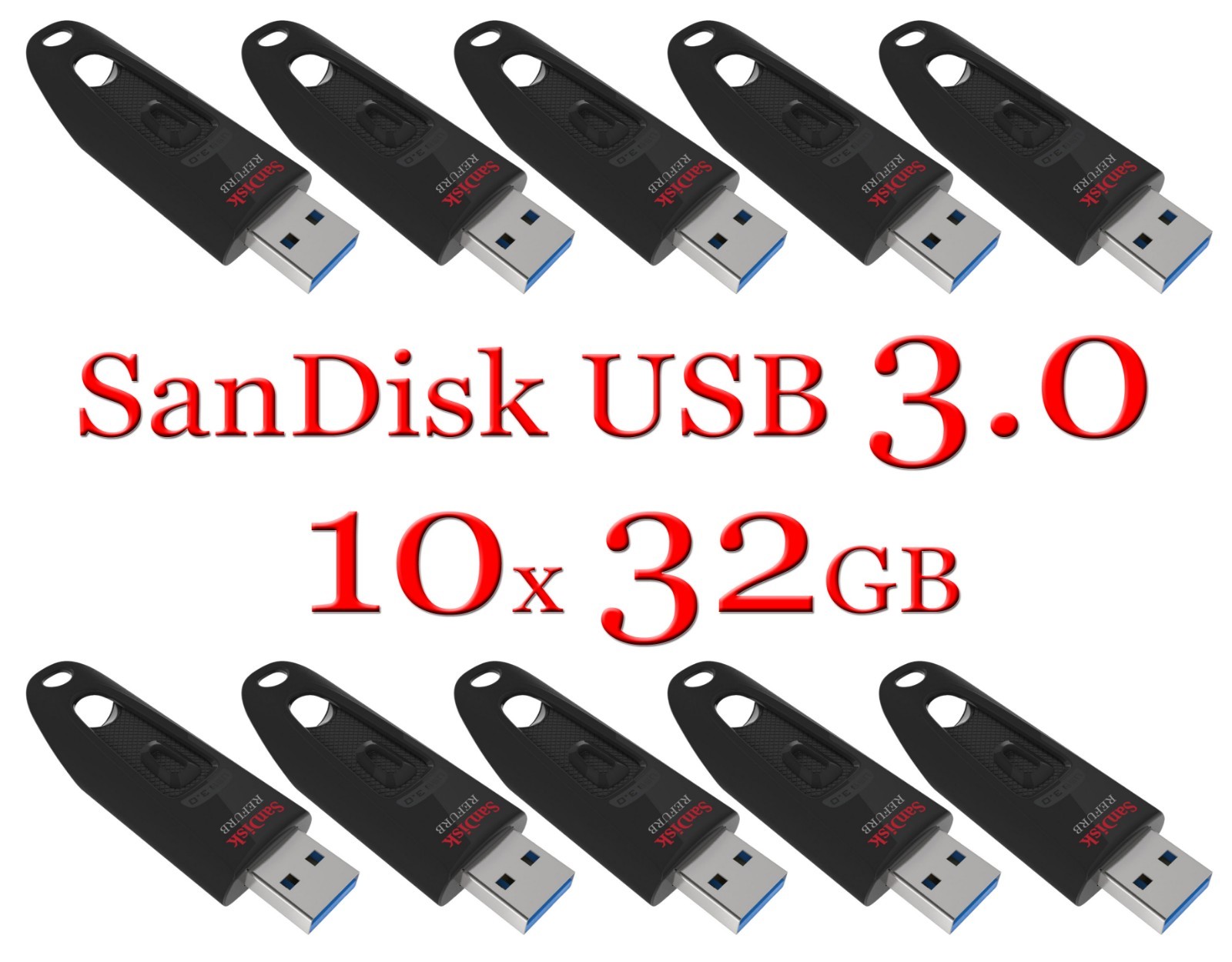 LOT 10x SanDisk 32GB ULTRA USB 3.0 flash drive SDCZ48-032G 32 GB read 100 MB/s