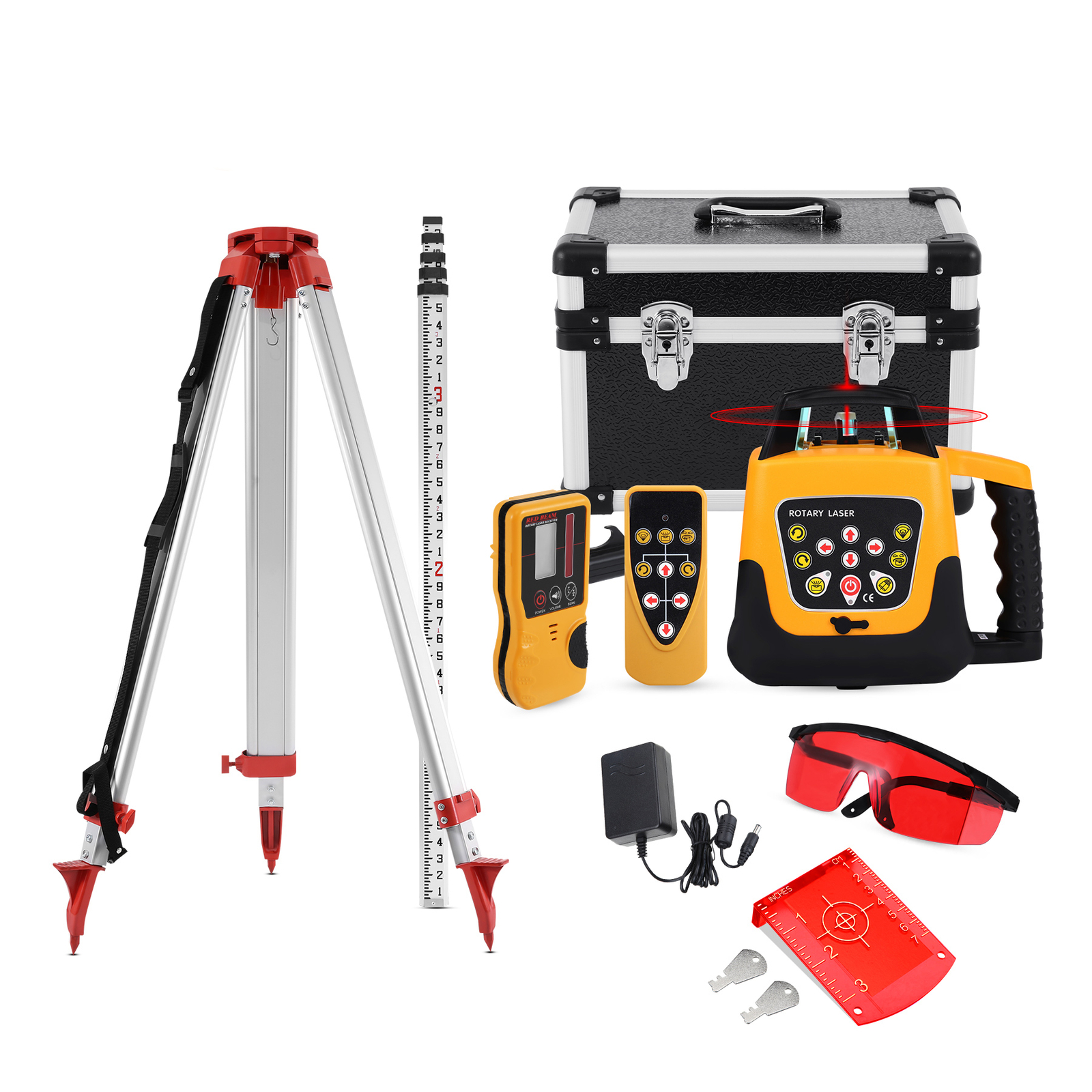 500m Self-leveling Red Laser Level 360 Rotating Rotary with Tripod Staff 500m Self-leveling Red Laser Level 360 Rotating Rotary with Tripod Staff