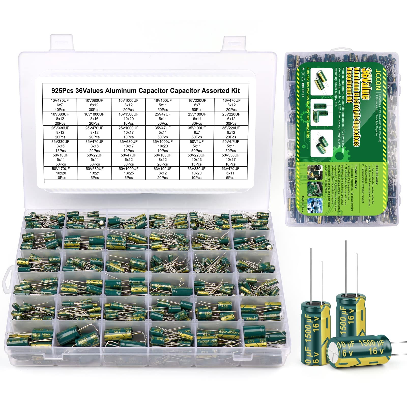 BEEYUIHF 925Pcs 36Values Aluminum Electrolytic Capacitor 925Pcs/Box BEEYUIHF 925Pcs 36Values Aluminum Electrolytic Capacitor 925Pcs/Box