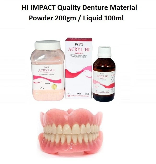 Dental ACRYL HI IMPACT Heat Cure Denture Base Material Powder 200gm Liquid 100ml Dental ACRYL HI IMPACT Heat Cure Denture Base Material Powder 200gm Liquid 100ml