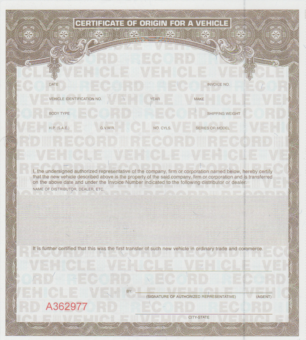 20 BLANK Certificates of Origin MSO MCO For All Motor Vehicles 50 States