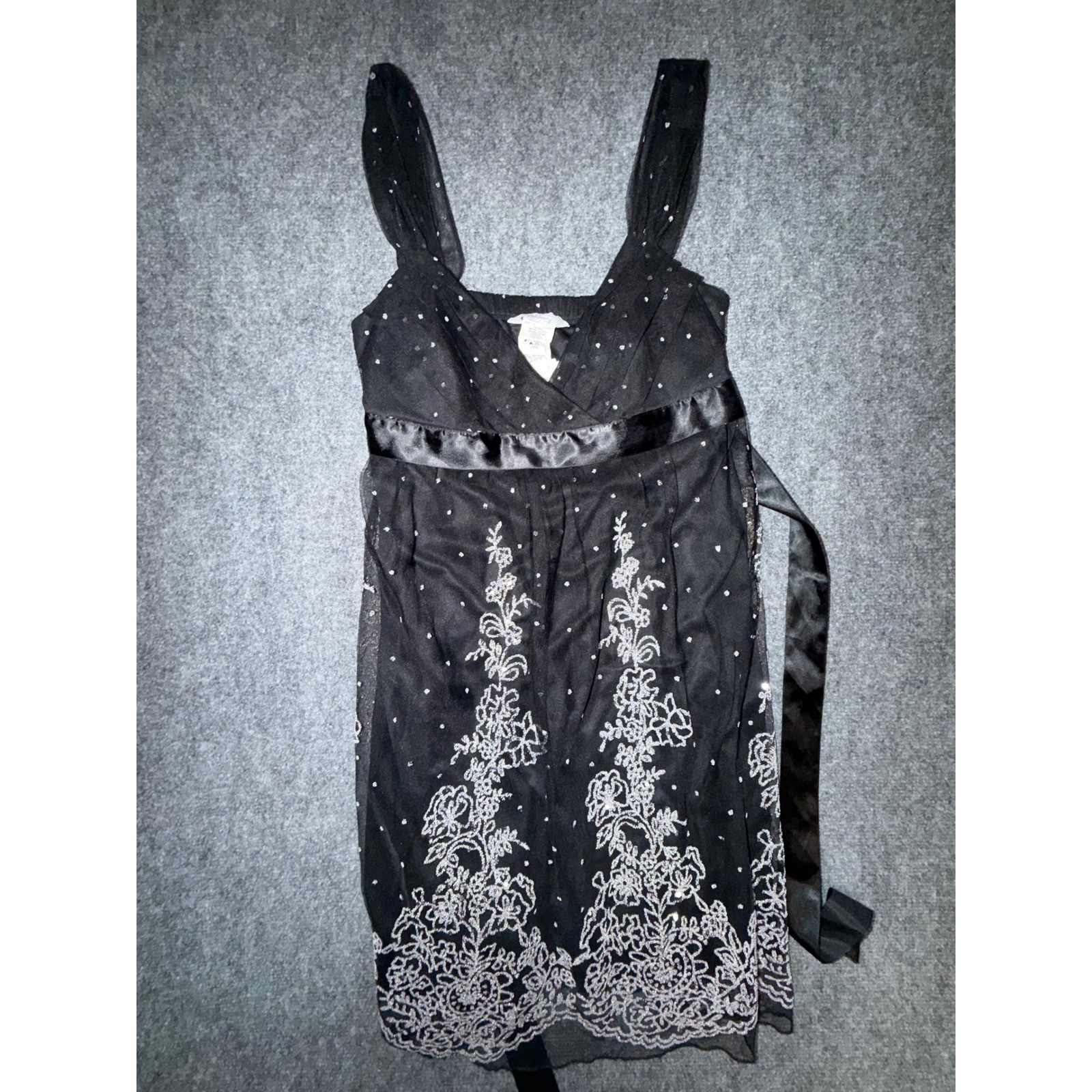 Speechless Y2K Black Mesh Floral Embroidered Glitter Cocktail Dress Large NWT