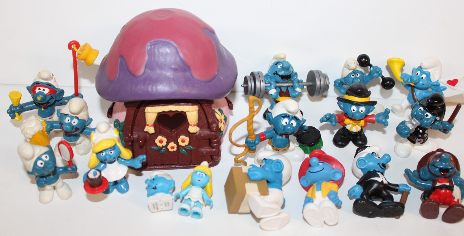 Vintage Schleich Smurfs Smurfette Cottage House Figures PVC Lot Cowboy Circus