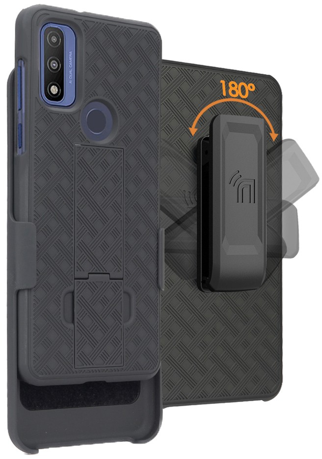 Black Hard Case Cover with Stand and Belt Clip Holster for Moto G Pure (2021) Black Hard Case Cover with Stand and Belt Clip Holster for Moto G Pure (2021)