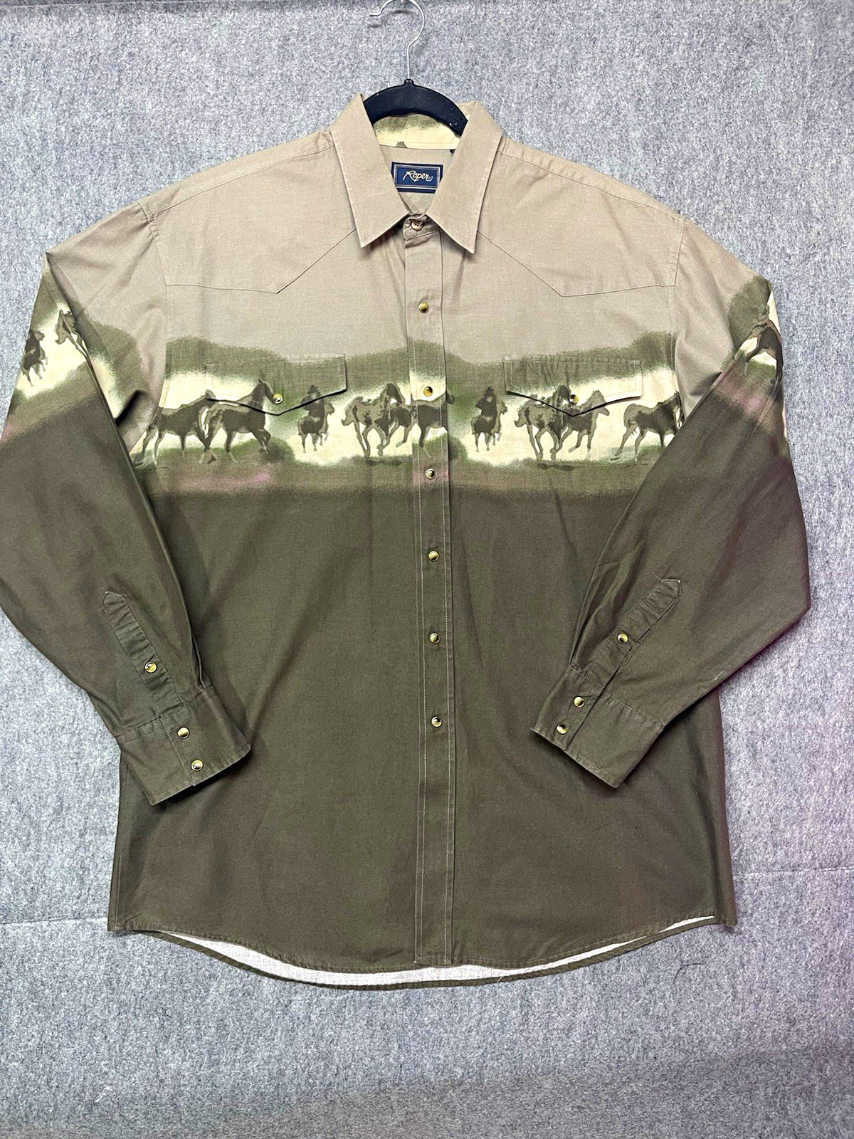 VTG Roper Mens XL Western Cowboy Horse Graphic Snap Button-Up Shirt Pockets VTG Roper Mens XL Western Cowboy Horse Graphic Snap Button-Up Shirt Pockets