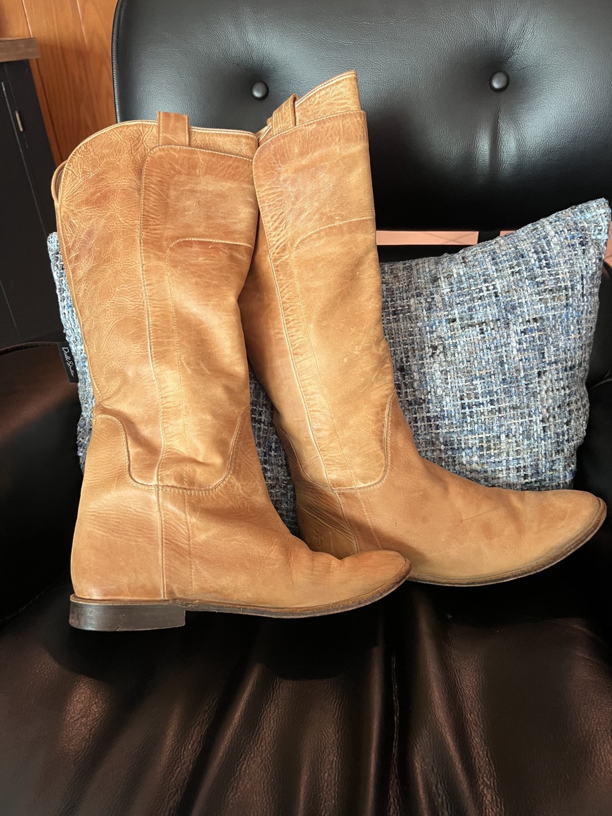 Frye Paige Riding Tall Boots Yellow  Tan Leather Pull On Womens 8 Classic