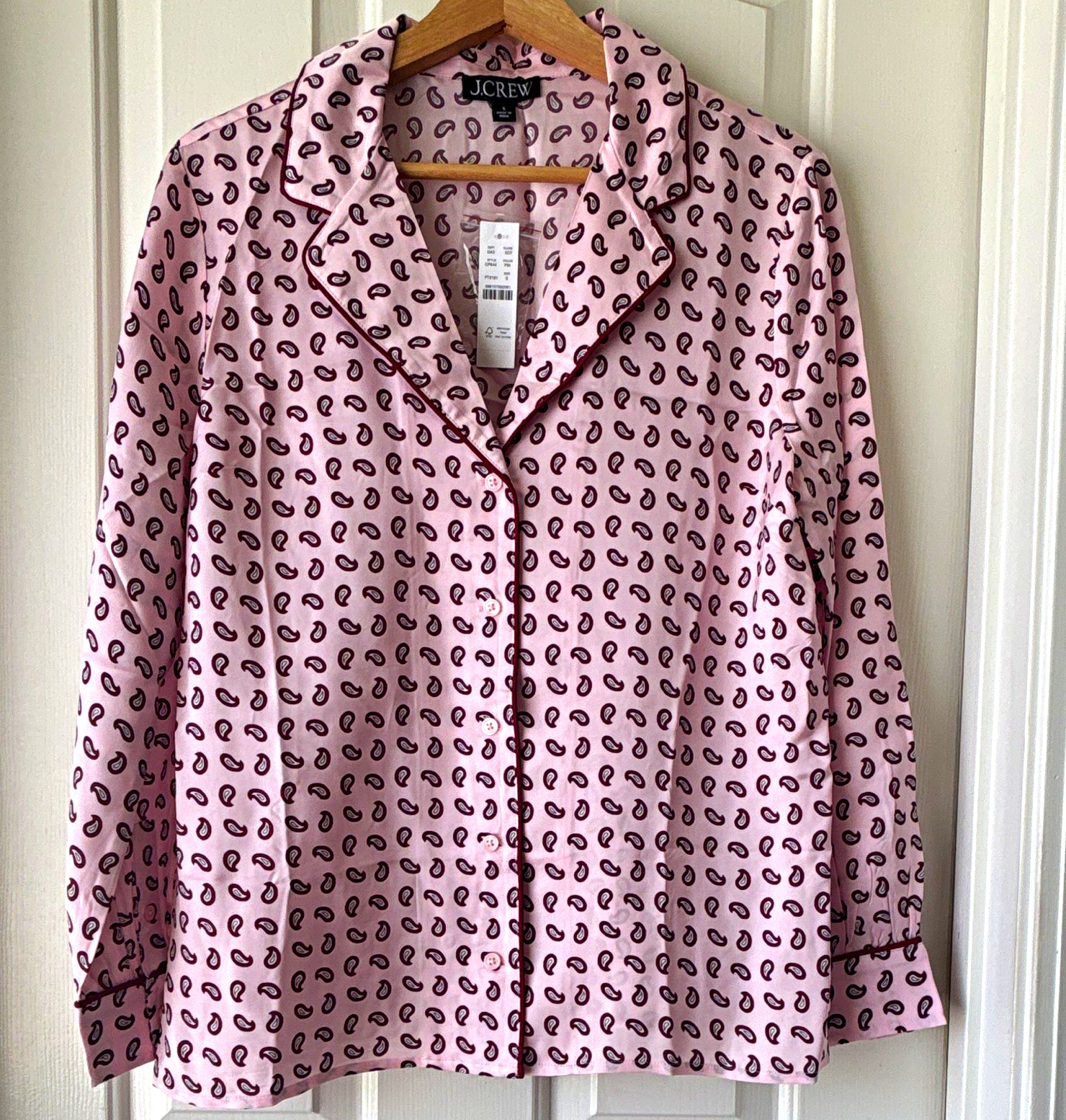 J.CREW Women\'s Pink Paisley Cotton Button-Front Pajama Top S