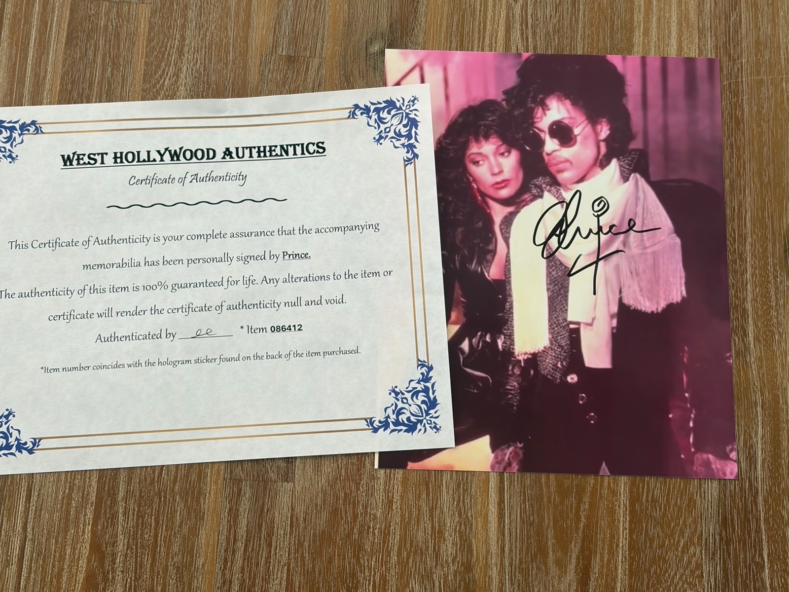 Prince autographed 8x10 photo, signed, authentic, Purple Rain, COA
